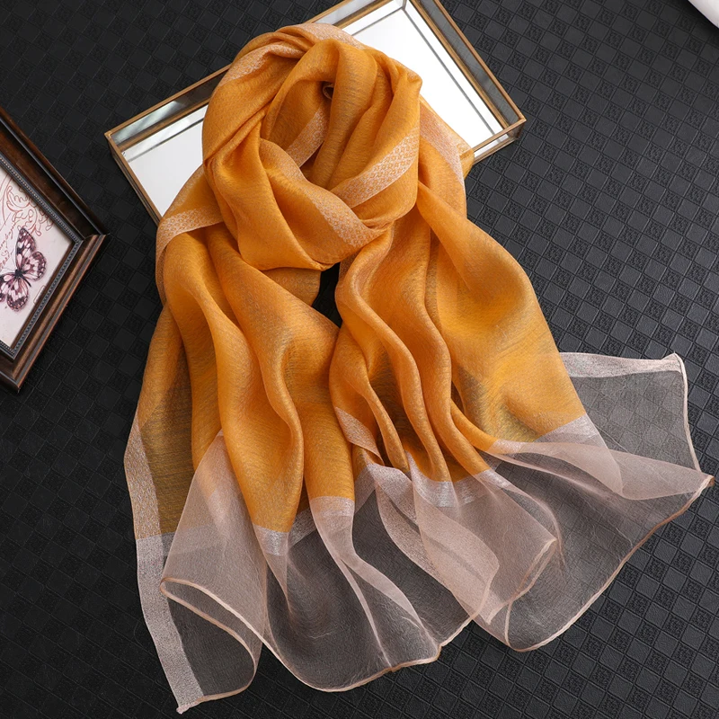 Empfohlen LU3ds 100% Silk Scarf Women's Fashion Large Sunscreen Shawls Wraps Lightweight Striped Pattern Wool Wraps for Woman Empfohlen LU3ds 100% Silk Scarf Women's Fashion Large Sunscreen Shawls Wraps Lightweight Striped Pattern Wool Wraps for Woman