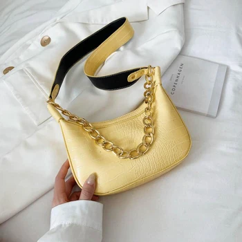 

Fashion Chain Baguette Bags for Women Designer Handbags and Purses Female Shoulder Bag Stone Pattern PU Leather Crossbody Bags