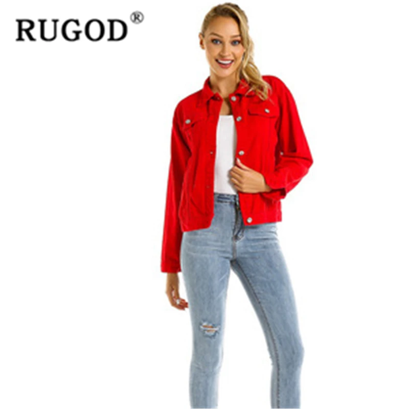 RUGOD/Женские однотонные красные джинсовые куртки с отложным воротником; базовые узкие джинсы; пальто; Новинка года; осеннее поступление; модная женская верхняя одежда modis