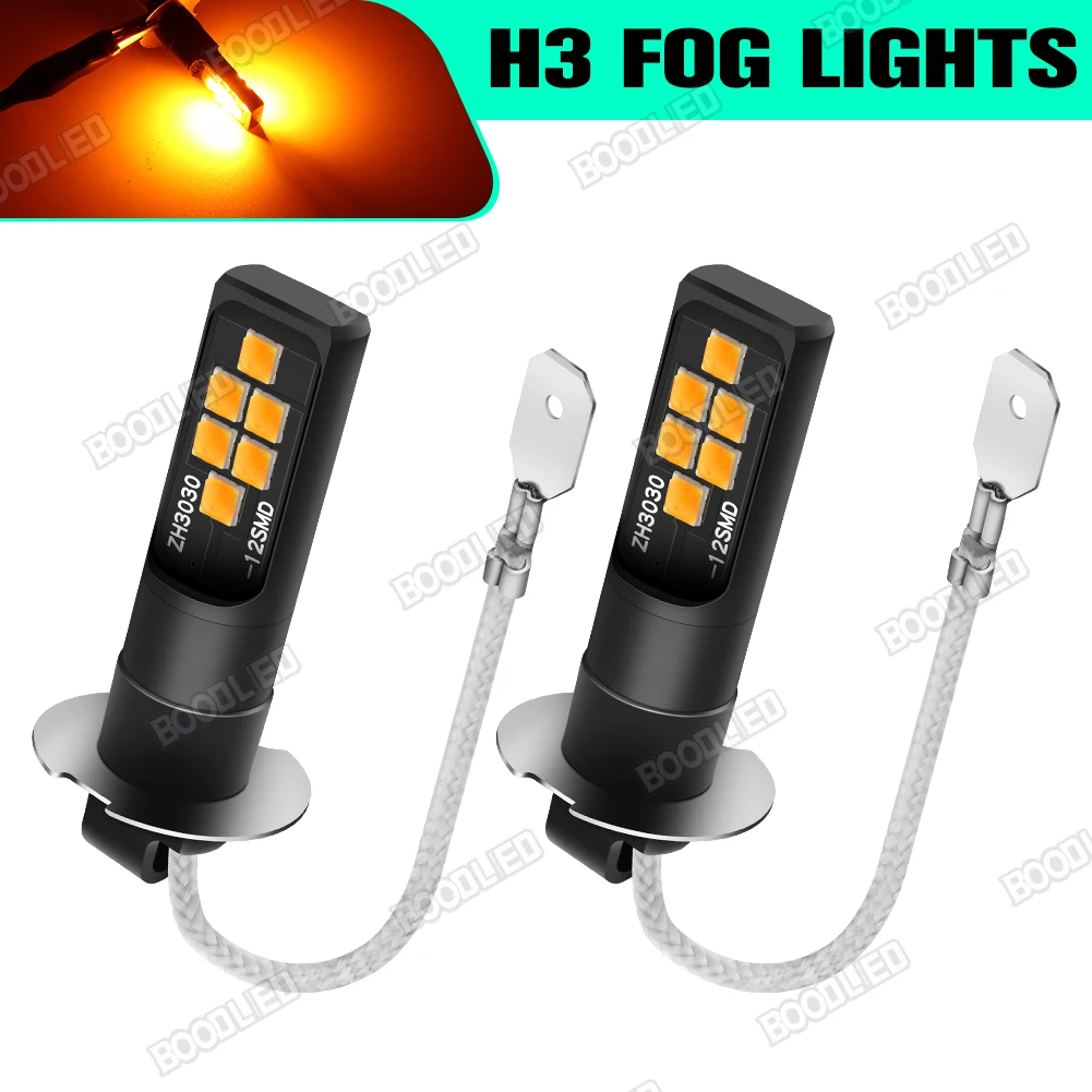 

2Pcs H3 LED Light Bulb 3030 SMD Car Fog Light Super Bright Driving Lamp 3000K Amber Car Accessories DC12V 360° light Beam