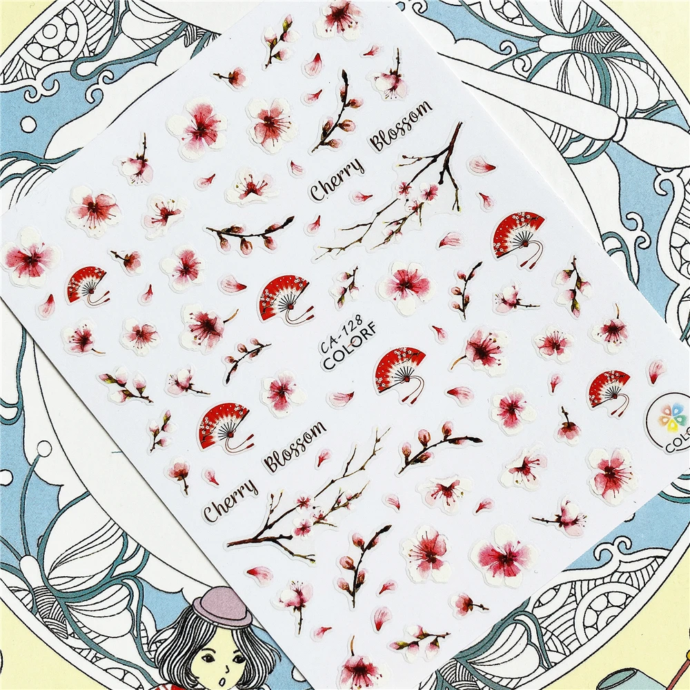 CA-640 CA-642 Japanese style series kimono cherry blossom 3D Back glue Nail Art Stickers Decals Sliders Nail ornament decoration