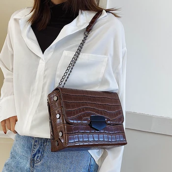 

Stone pattern Square Crossbody Bag 2020 Fashion New Quality Leather Women's Designer Handbag Lock Chain Shoulder Messenger Bag