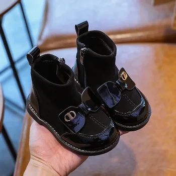 

Girls Boots Rubber Bow-knot Sweet Style Princess Short Boots Baby Single Metal Docoration Cute Bowtie Kids Leather Boots 21-35