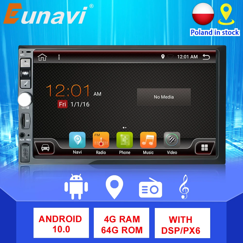 Eunavi 2 Din 7'' Universal Android Car Radio Multimedia Video Player Navigation GPS Universal WiFi Touch Screen radio DSP NO DVD