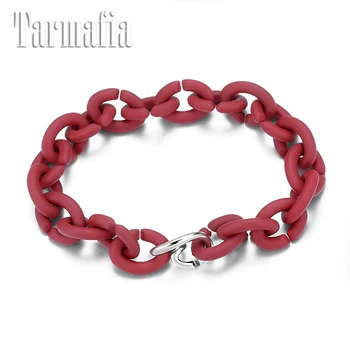 

Silver Metal Buckle Beads Hard Rubber X Bracelet 21cm Red Link Chain for Women Men Jewelry Punk Hip Hop Style