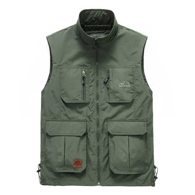 Весенний и осенний жилет мужской открытый жилет повседневный летний тонкий срез зеленовато-синий жилет для рыбалки среднего возраста