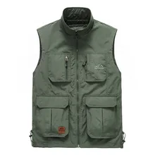 Весенний и осенний жилет мужской открытый жилет повседневный летний тонкий срез зеленовато-синий жилет для рыбалки среднего возраста