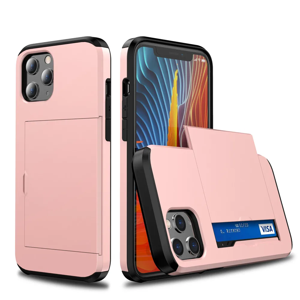 iphone 8 plus silicone case Hybrid Tough Slide Wallet Card Storage Armor Cover For iPhone 12 Mini 11 Pro XS Max XR X 6 6S 7 8 Plus 5 S SE 2020 Case Funda case for iphone 7