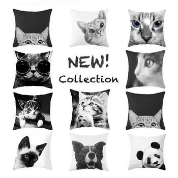 

Pillow case 45*45CM Simple black and white series cute cat and dog print hug pillowcase Home sofa cushion pillow cushion cover
