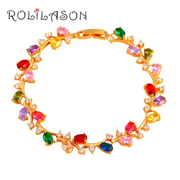 

ROLILASON Summer Style Color Zircon Golden Excellent Bracelets for women Wholesale Retail Fashion Jewelry TB1009