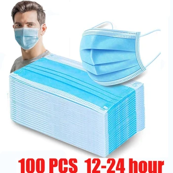 

100 Pcs Disposable Mask Face Mouth Anti Dust Protect 3 Layers Filter Earloop Non Woven Dustproof Mouth Mask 12-24 hours Shipping