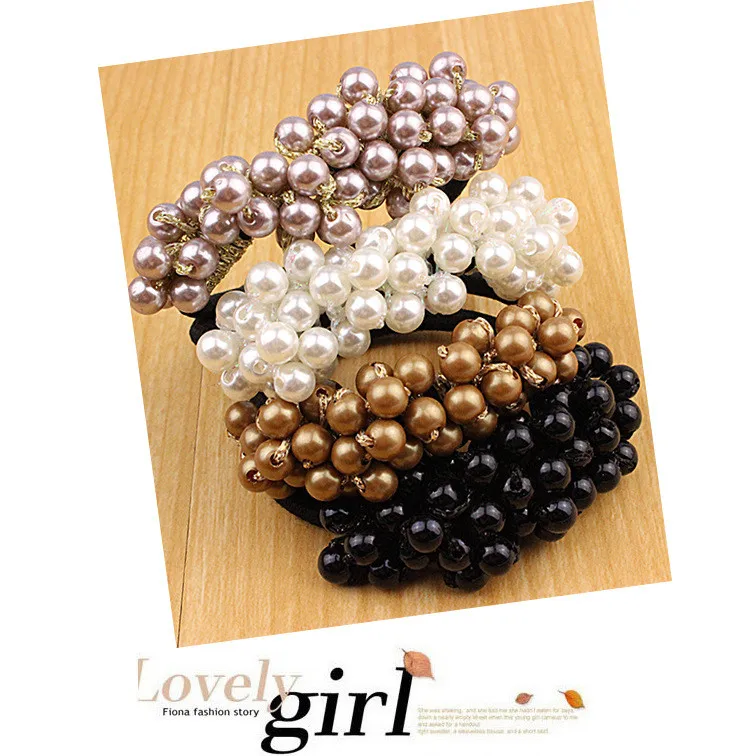 Pearls Beads Headbands Ponytail Holder Girls Scrunchies Vintage Elastic Hair Bands Rubber Rope Headdress Women Hair Accessories