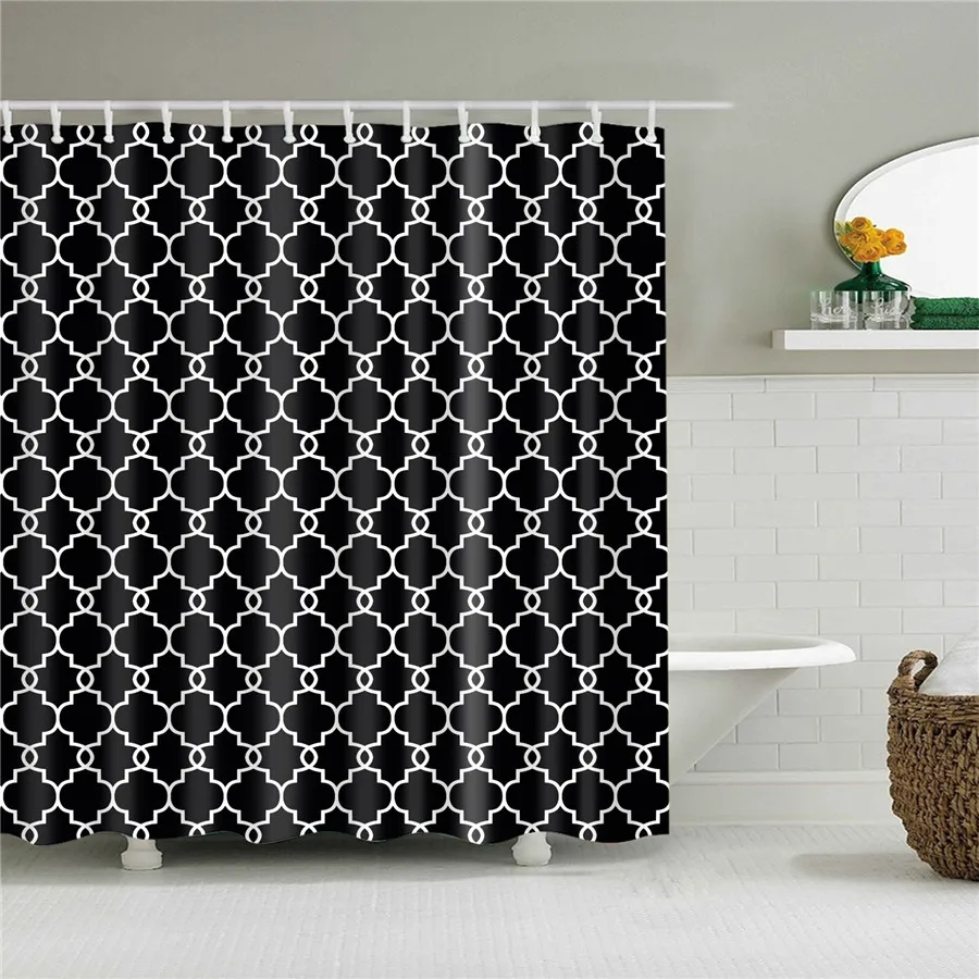 Black White Wave Stripe Geometric Bathroom Shower Curtains Frabic Waterproof Polyester Bath Bathroom Curtain with Hooks