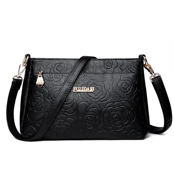 

Women Messenger Bags Shoulder Flowers Printing Black Crossbody Leather luxury Brand Bag Purse MiNi Handbag