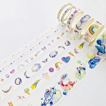 

6 Rolls /Pack Gold Stamping Starry Rainbow Cloud DIY Hand Account Decorative Washi Paper Tape Sticker