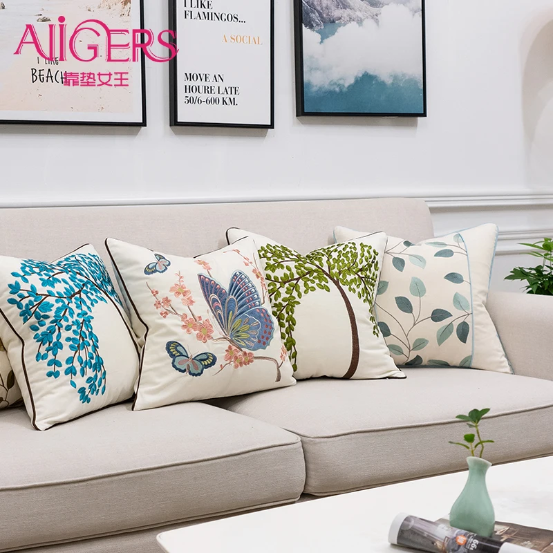 Avigers Modern Chinese Luxury Pillow Case Tree Leaves Butterfly Multicolor Cushion Cover For
