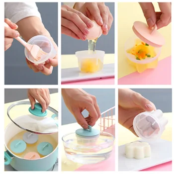 

4 Pcs Kitchen Household Egg Cooker Plastic Egg Cooker Kitchen Tools Egg Mold Forming Machine with Lid Brush pancake maker