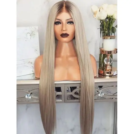 Ombre Blonde 60 Full Lace Wigs Human Hair Straight Peruvian Pre Plucked Baby Hair Long Ash Blonde Full Lace Wigs For Women Remy