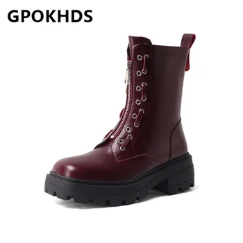 

GPOKHDS 2021 women Ankle boots Cow leather Winter short plush Square Toe Metal Decoration Low heels female Riding boots size 40