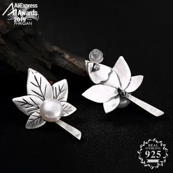 

Baroque style S925 Fine Antique Earrings 100% Sterling Silver Women 925 Vintage Nature Retro Exquisite maple leaf stud earrings