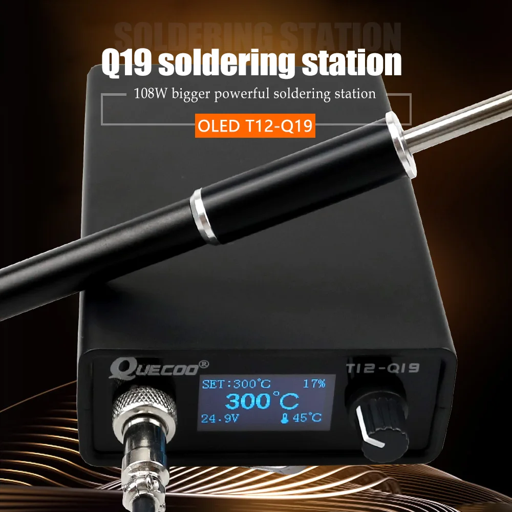 T12-Q19 Soldering Digital Station Electronic Soldering iron OLED 1.3inch Suitable AC/DC power with M8 Metal handle iron tips 5