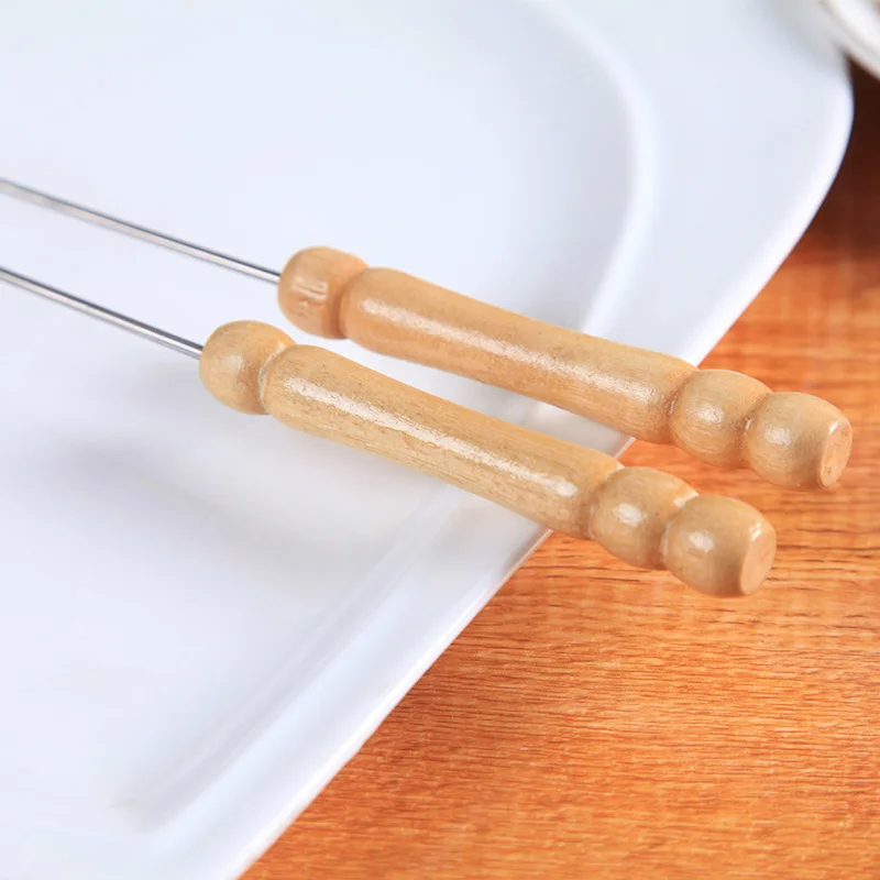 Stainless Steel BBQ Skewer Sticks Fruit Shish Kebab Meat Wood Handle Barbecue Sticks AUG889