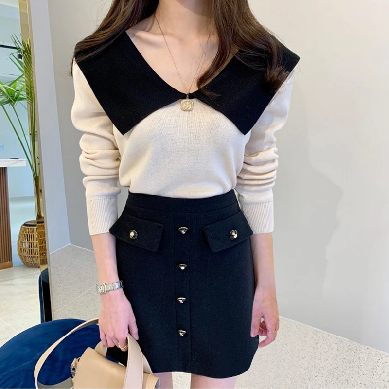 2019 two-tone luscious ruffled Patchwork turtleneck sweater | Женская одежда