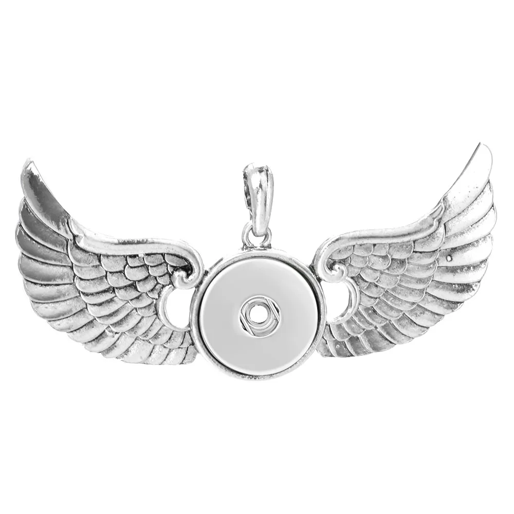 Винтаж 18 мм кулон с кнопкой ожерелье с крыльями ангела перо Форма для женщин античное серебро для защелки ювелирные изделия