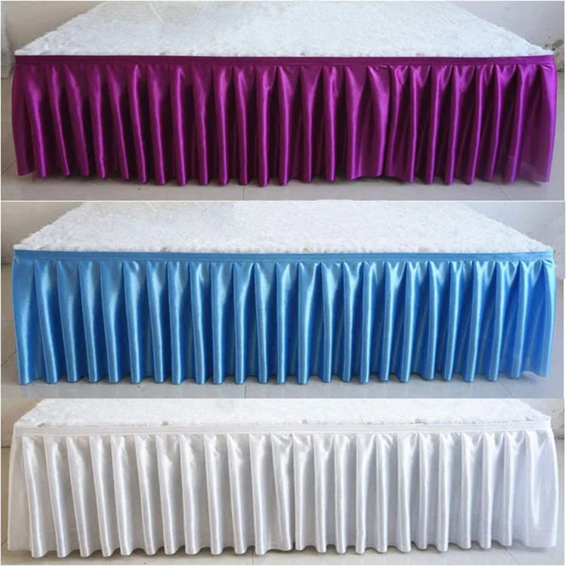 Colorful Ice Silk Wedding Table Skirt Tablecloth Table Cover Wedding Stage Decoration