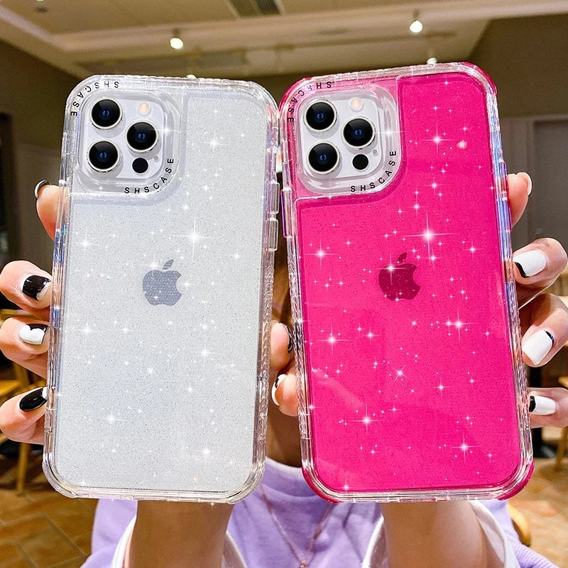 3-in-1 Shining Glitter Shockproof Bumper Phone Case with Soft Back Cover
