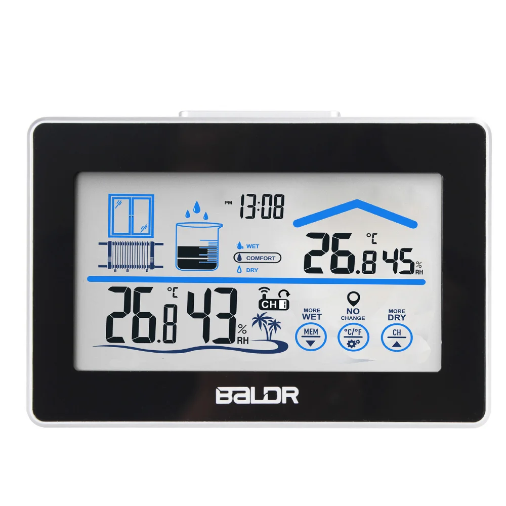 New Wireless Weather Station Thermometer Hygrometer LCD Desktop Digital Clock Temperature Humidity Measurement Indictor Touch Bu | Дом и сад