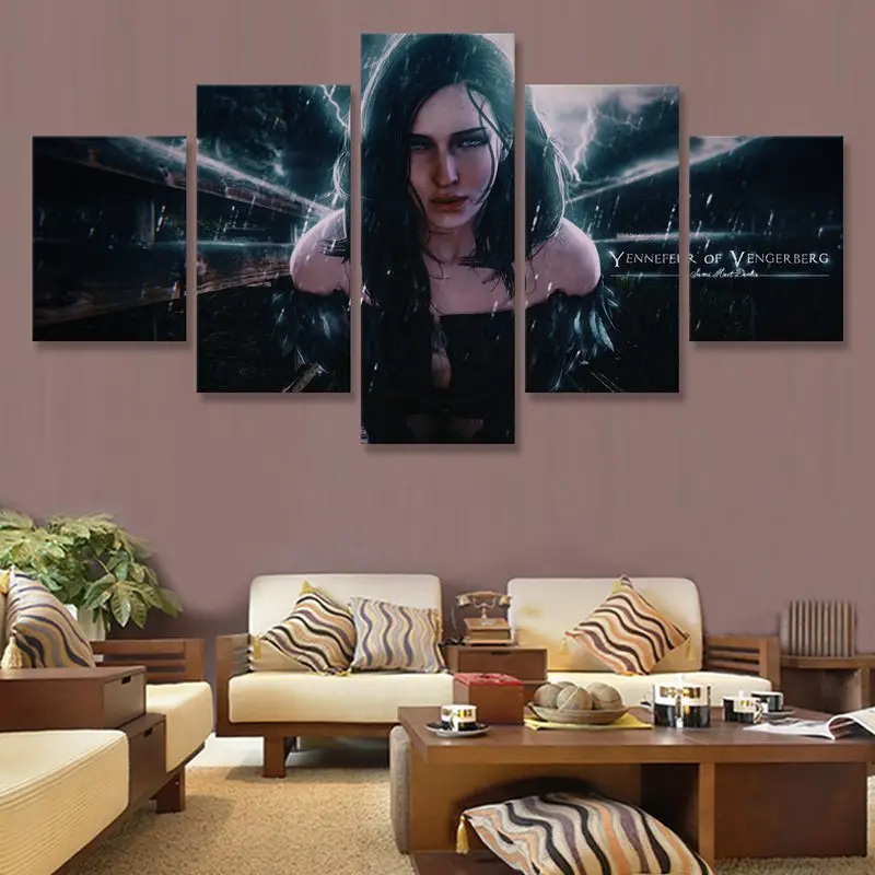 

Witcher Girl Yennefer Wall Art Painting 5 Panels Canvas Painting Modular Pictures Game Poster Photos Picture for The Home