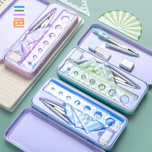 7PCS Compasses Rulers Eraser Math Set School Drawing Tool Set For Students Office Stationery Supplies