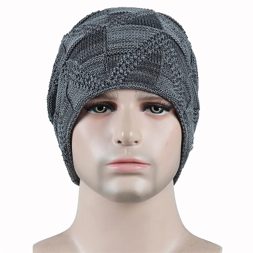 Модные зимние вязаные шапки Skullies, вязаные шапочки шерстяные, сохраняющие тепло, мужские шапки, одноцветные, плотные шапочки, головные уборы, аксессуары