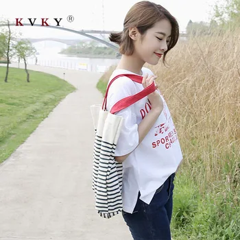 

Women Bolsa Reutilizable Canvas Tote Bags Female Striped Print Handbag Eco Large School Bag Shopper 2020 Ladies Casual Bags Sac