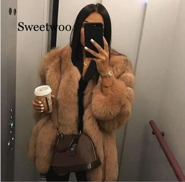 Vintage fluffy faux fur coat women Short furry fake fur winter outerwear coat autumn casual party overcoat