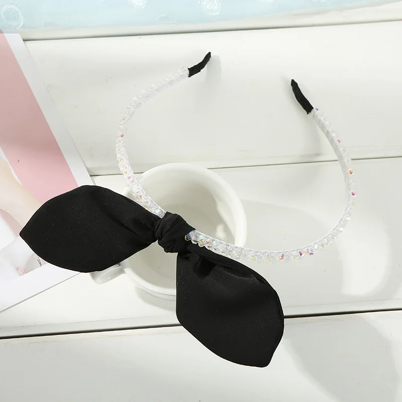 12 шт корейский кристалл оголовье дамы с бантом Hairband украшения для волос оптом девушки оголовье с бантом - Цвет: black