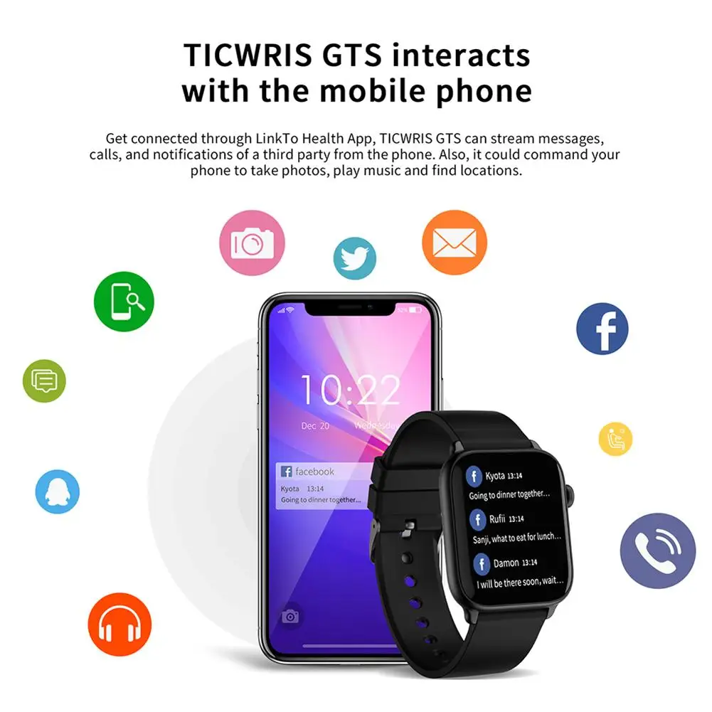 Смарт часы TICWRIS GTS женские с измерением температуры тела и пульса|Смарт-часы| |