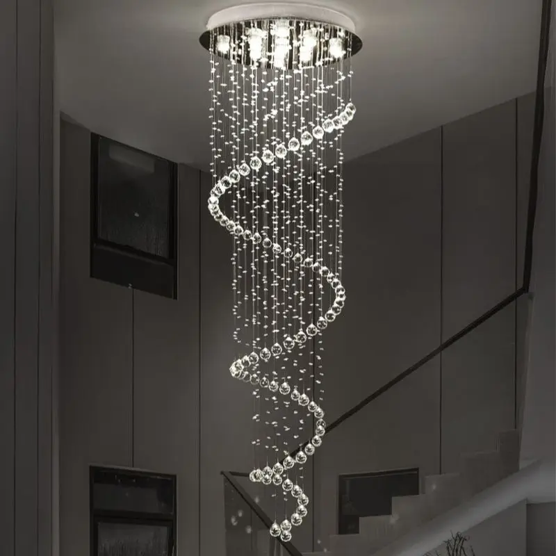 Modern K9 Large LED Spiral Living Room Crystal Chandeliers Lighting Fixture for Staircase Stair Lamp Showcase Bedroom Hotel Hall