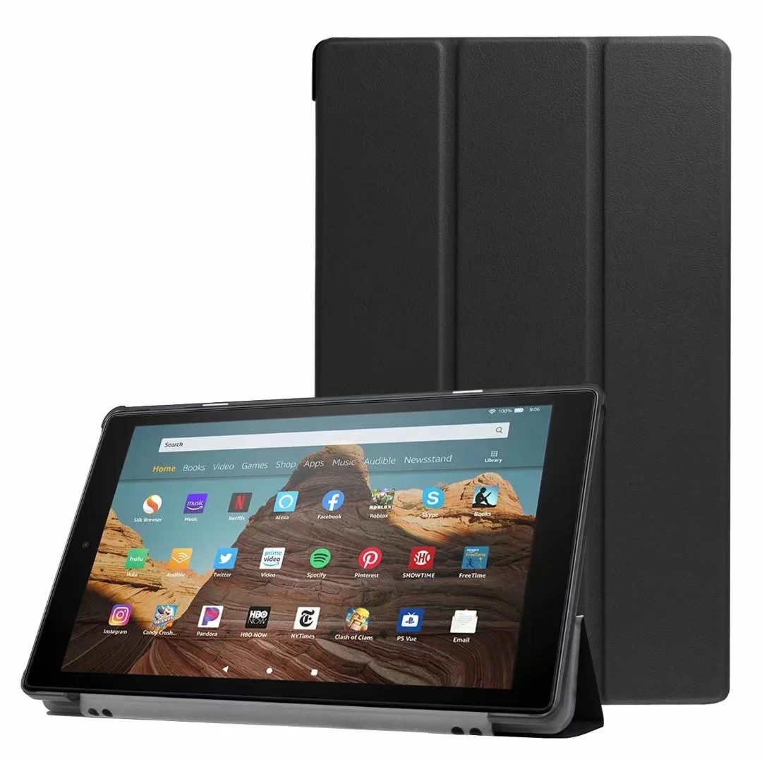 Для Amazon Kindle Fire HD 10 чехол для нового Kindle Fire HD10 9 поколения Смарт Флип кожаный Стенд чехол для планшета+ пленка+ стилус - Цвет: Черный
