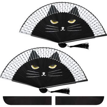 

4 Pcs Hand Held Folding Fan Cat Folding Fan Cartoon Cat Fan Party Cat Fan with Store Bag for Wedding Dancing Home Decor