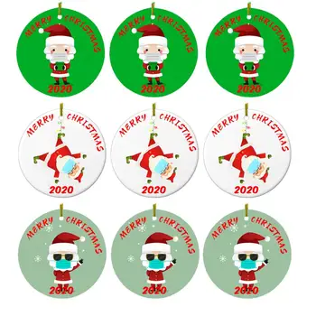 

6/8/9/10/20 pcs/lot 2020 Quarantine Christmas Ornament Santa Claus Mask Christmas Tree Ornament Pendant Decorations 8*8 cm
