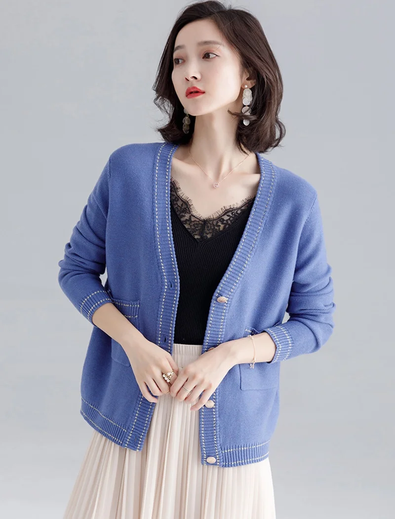 Women Caridgan Sweaters V Neck Solid Causal Knitwear Single Breasted Casual Knit Cardigan Outwear Winter Jacket Coat AA4996