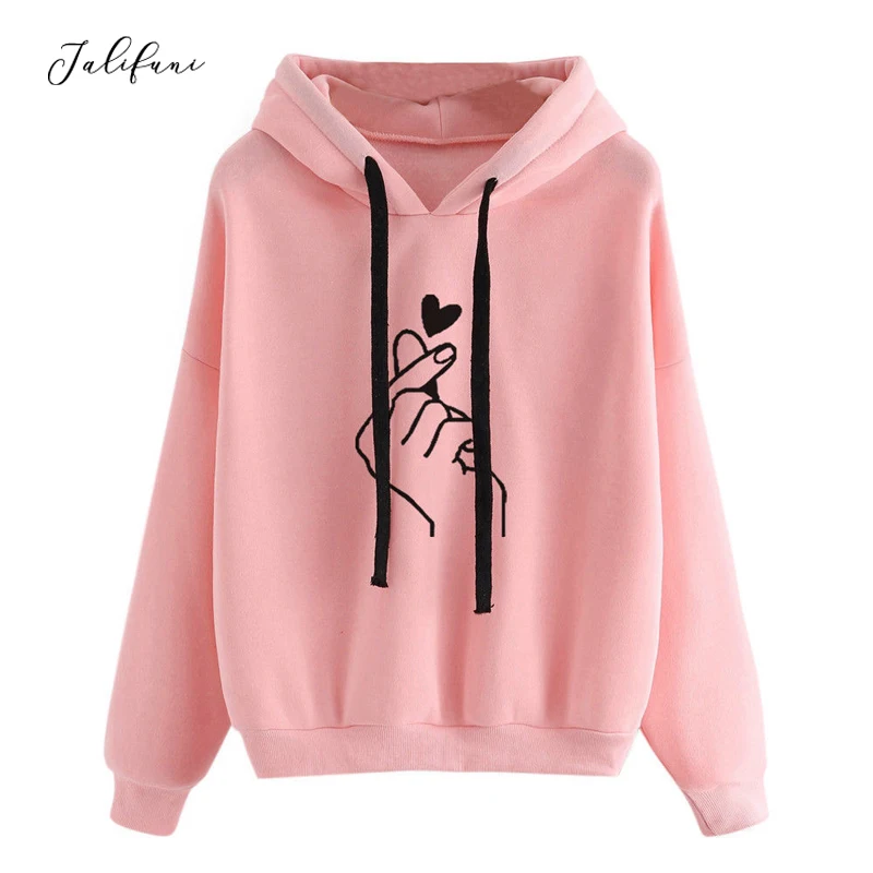 

Fashion Women Hoodie Sweatshirts Heart Finger Drawstring Hooded Tops Oversize Casual Streetwear Girls Hood Long Sleeve Tracksuit