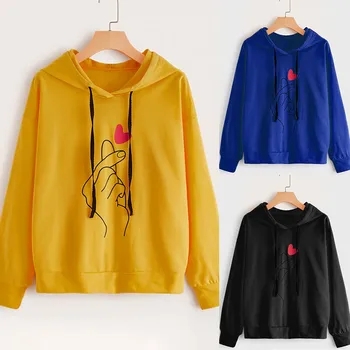 

Woman Fashion Casual Loose O-Neck Finger Love Print Hoodie Long Sleeve Pullove Autumn Winter Portability Warm Fashion Mascu