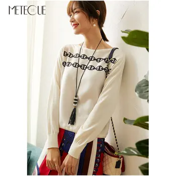 

Twill Silk Knitted Patched Women Tops 2020 Spring Summer Fashion Printed Long Sleeve Women Sweaters Knitwears Multi Colors