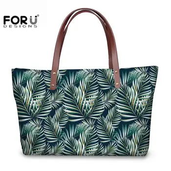 

FORUDESIGNS Palm Leaves Print Tote Bags Soft Handbags For Ladies Fashion Hand Bags Nature Series Hand-bags Large Harajuku Style