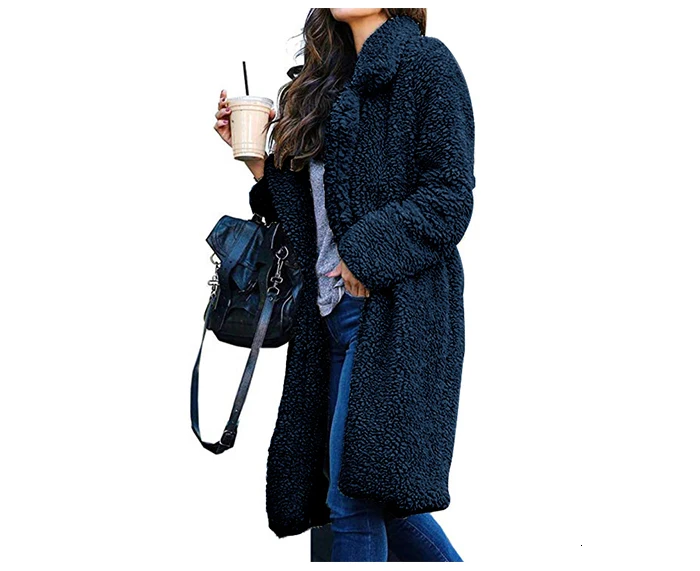 Новинка, женское модное осенне-зимнее плотное длинное пальто, куртки из искусственного меха, кардиган, тонкий, размера плюс, теплая верхняя одежда из овечьей шерсти