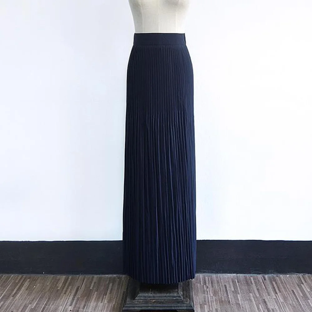 Blue Skirt Длинная Плиссированная макси юбка женская летняя Осенняя высокая талия, длиной в Пол однотонная мусульманская повседневная юбка Jupe Plissee Femme женская нижняя - Цвет: Blue Skirt