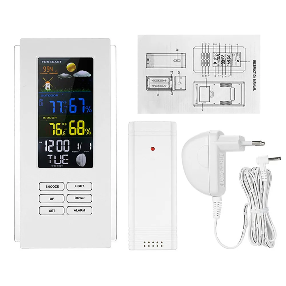 

Color Forecast Wireless Weather Station Digital Thermometer Hygrometer Snooze Alarm Clock In/Outdoor Temperature Humidity Meter